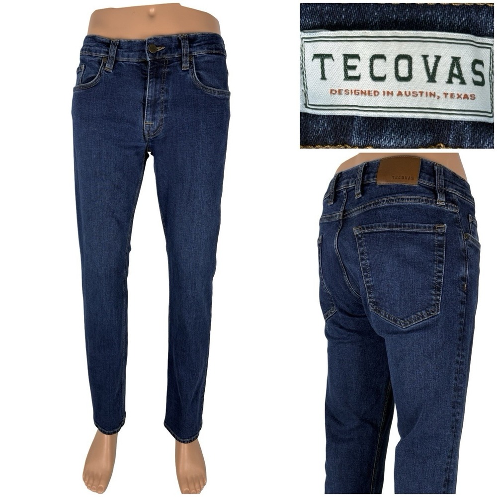 Tecovas Mens 32 X 32 Jeans Stretch Slim Western Cowboy Denim Blue Cotton Blend
